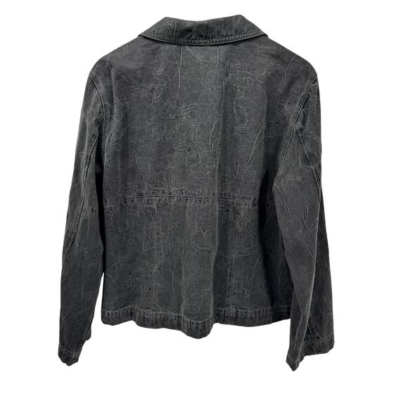 J Jill Jacket Womens Large Gray Floral Lightweight Denim 3 Button Vintage - Picture 4 of 7